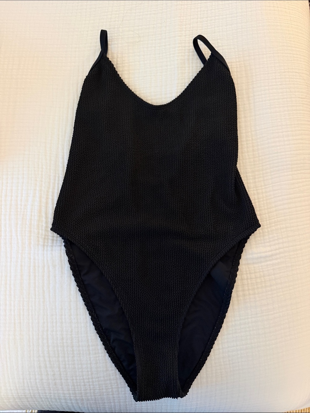 Good American Black Textured One-Piece Swimsuit